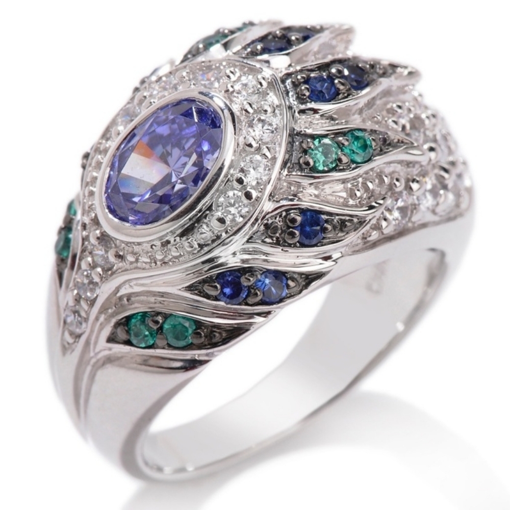 Authentic Victoria Wieck Peacock Ring 14k White Gold Vermeil Size 9! - Picture 2 of 6
